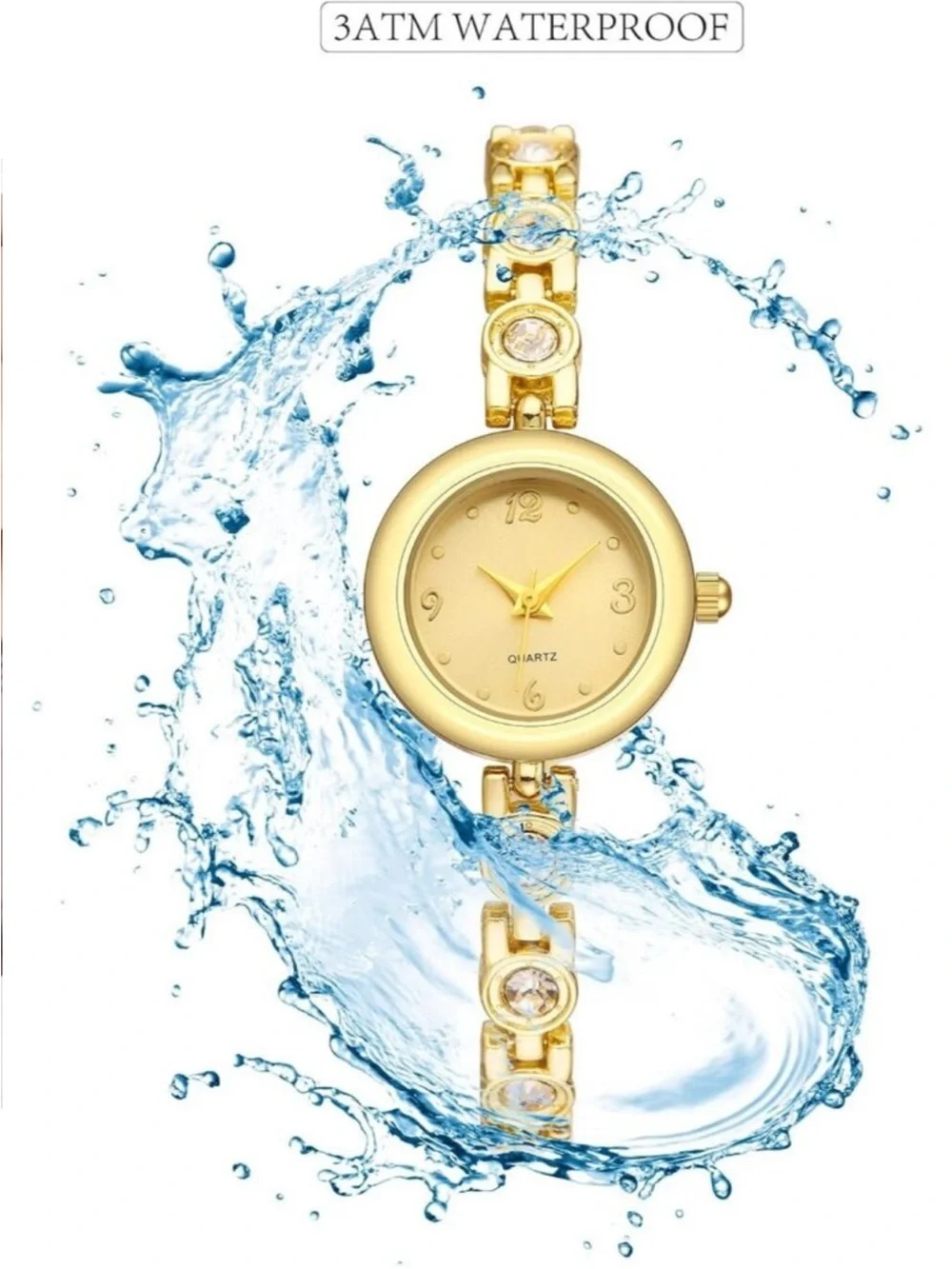 Women's All Gold Small Thin Analog Quartz Bracelet Dainty Waterproof Wrist Watch